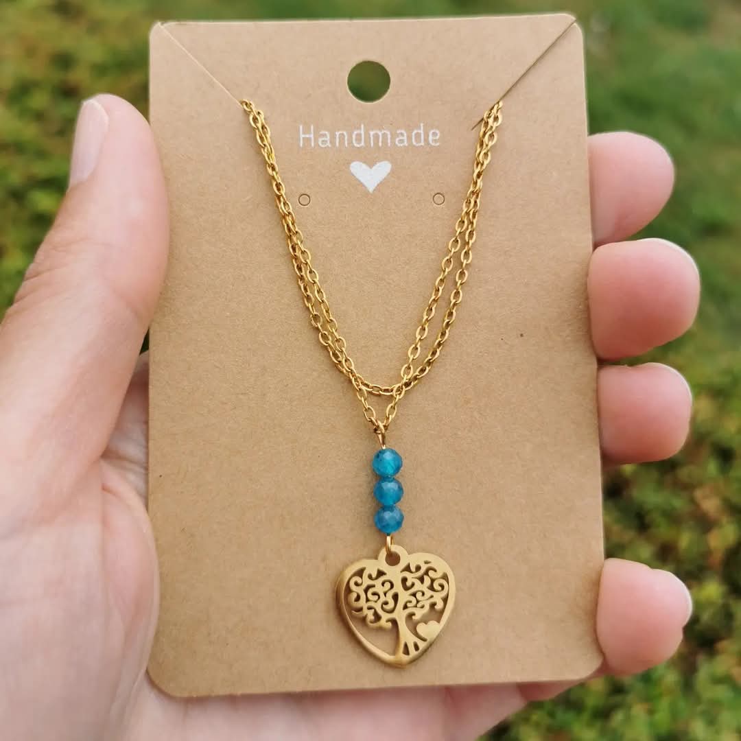 Collier Cœur Arbre de Vie - Pierre naturelle