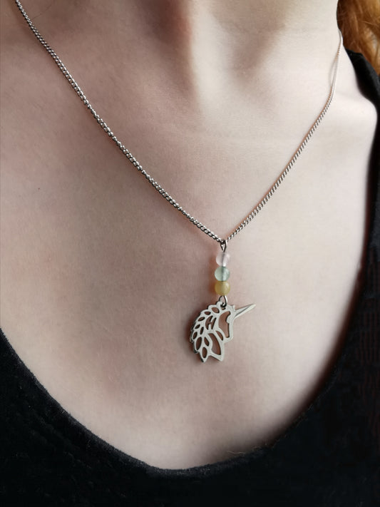 Collier Arc-en-Ciel en pierres naturelles | Papillon, Chat, Licorne, Dauphin, Cheval, Renard, Lapin, Fleur