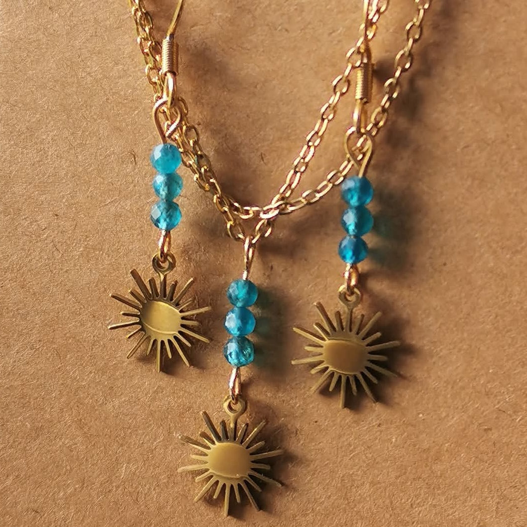 Parure Soleil Éternel - Pierre naturelle & Acier doré