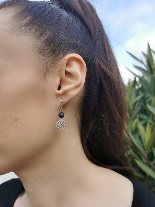 Boucles d'oreilles Rose origami en pierres naturelles