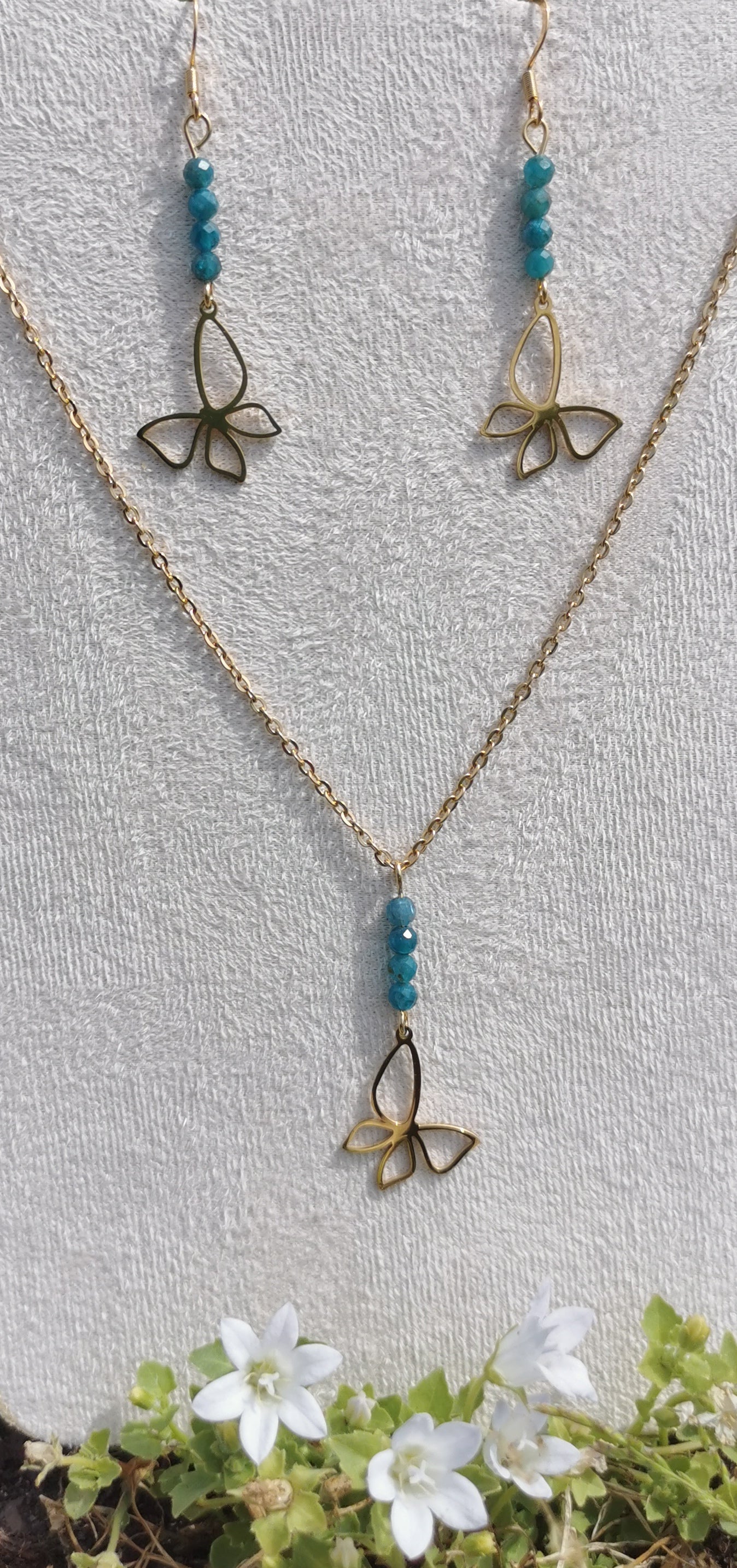 Parure Papillon - Apatite bleue