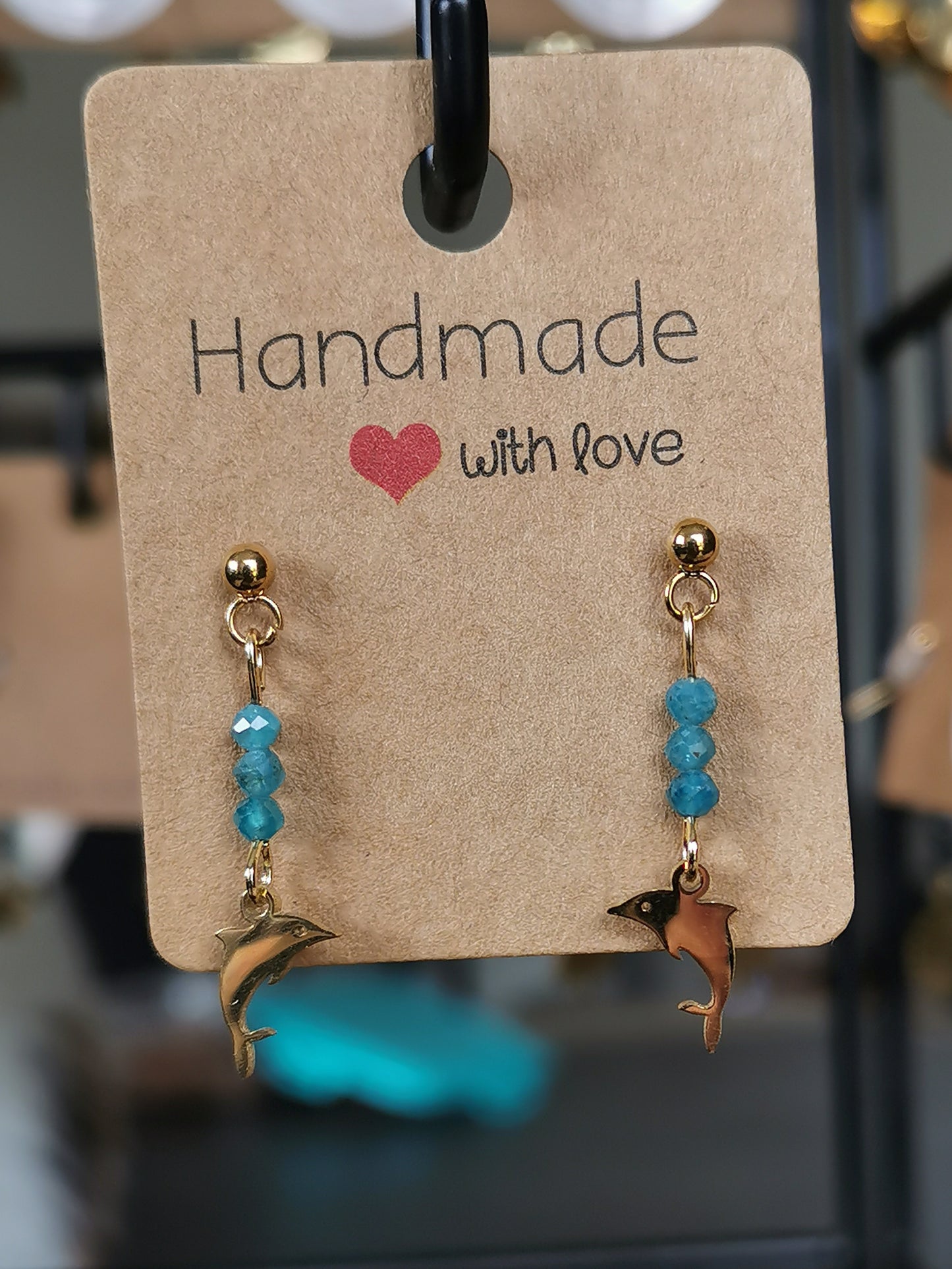 Boucles d'oreilles Dauphin en apatite bleue