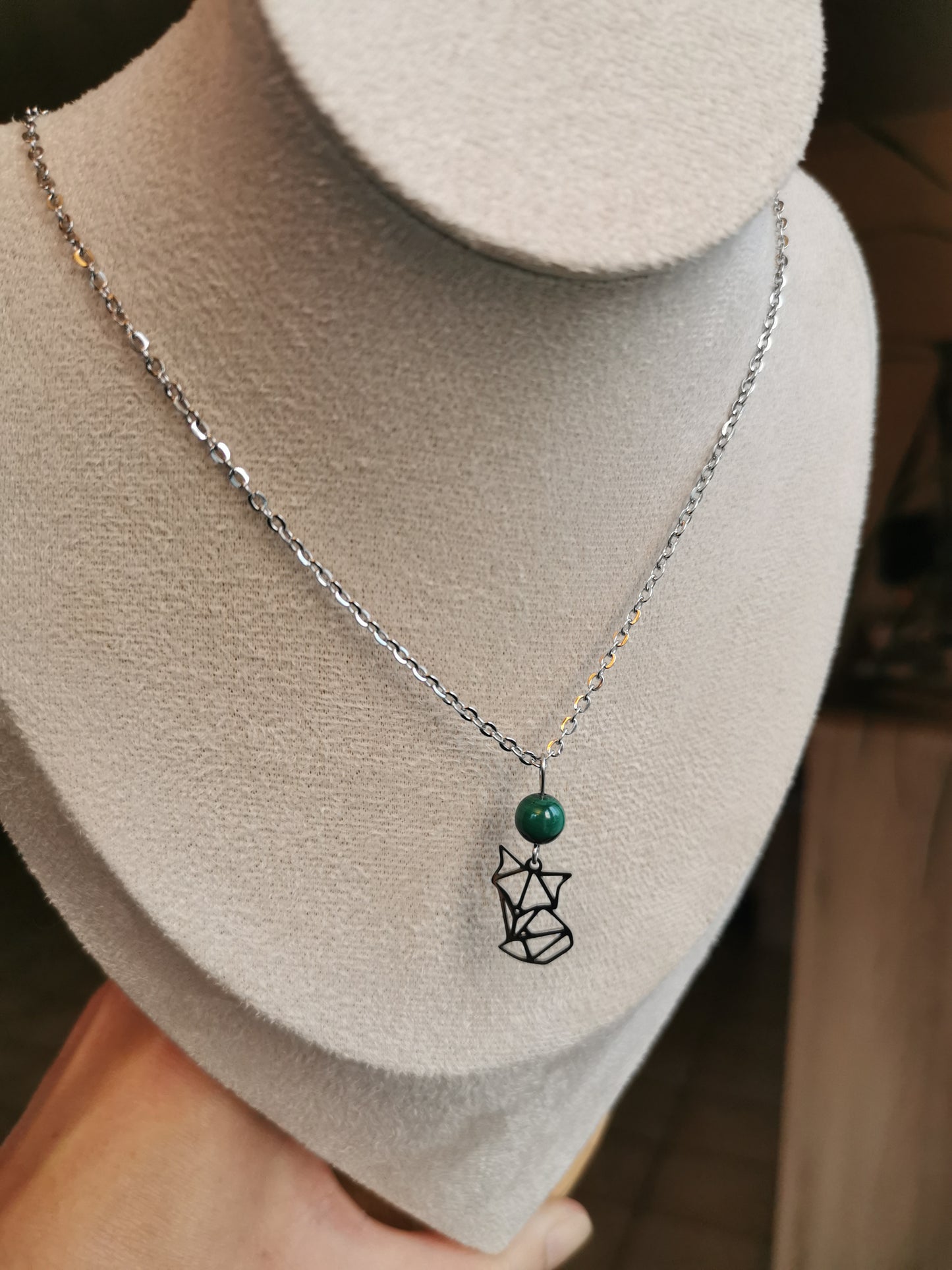 Collier Renard Origami - Malachite