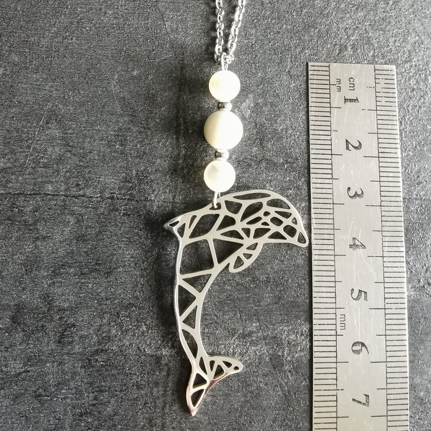 Collier Dauphin Origami Nacre blanche