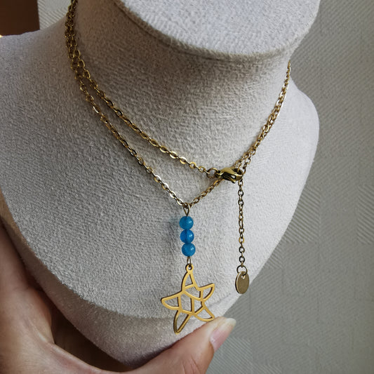 Collier doré Starfish apatite bleue