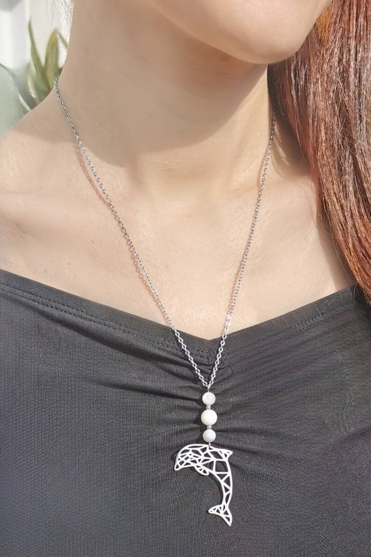 Collier Dauphin Origami Nacre blanche