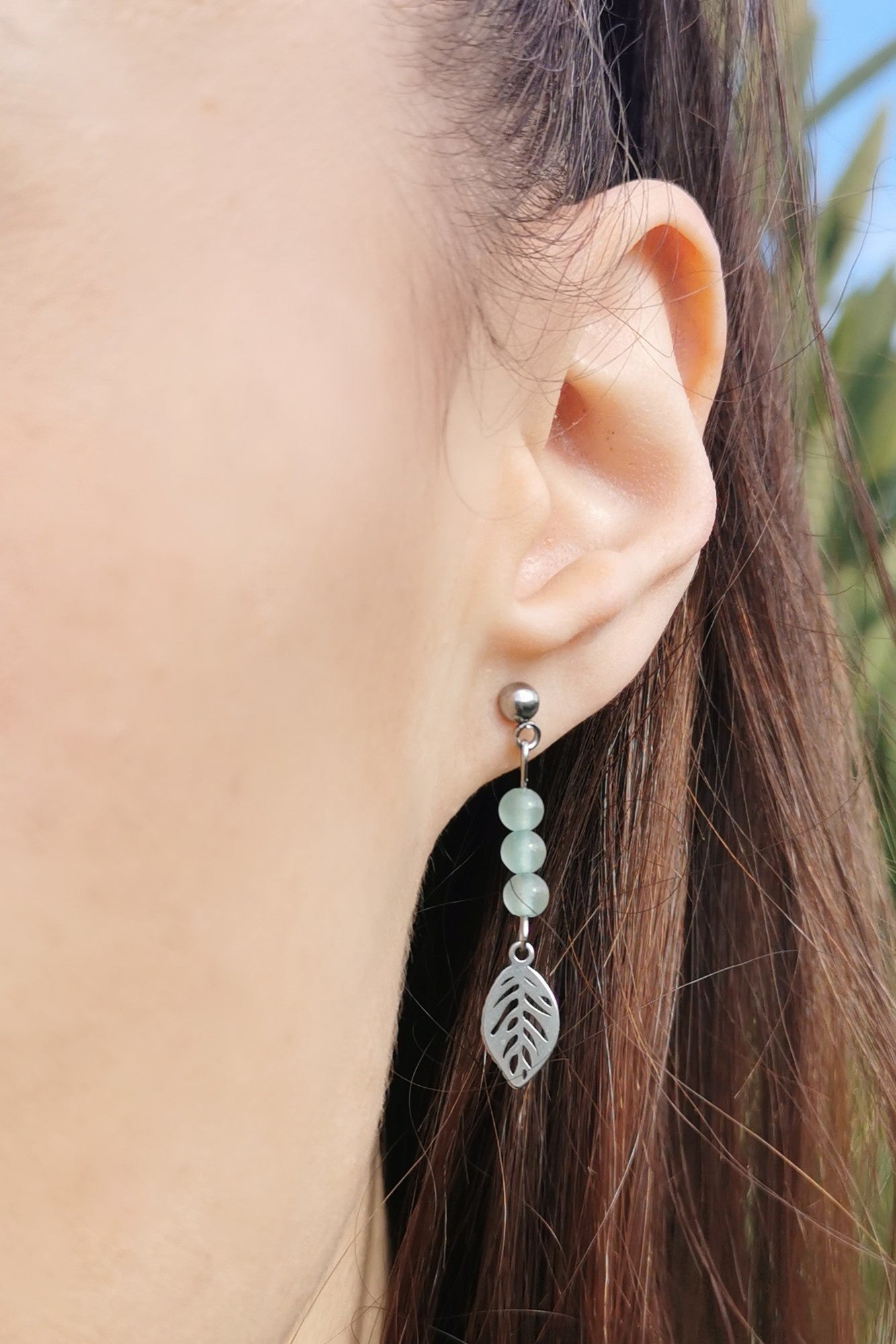 Boucles d'oreilles Feuilles en pierres naturelles