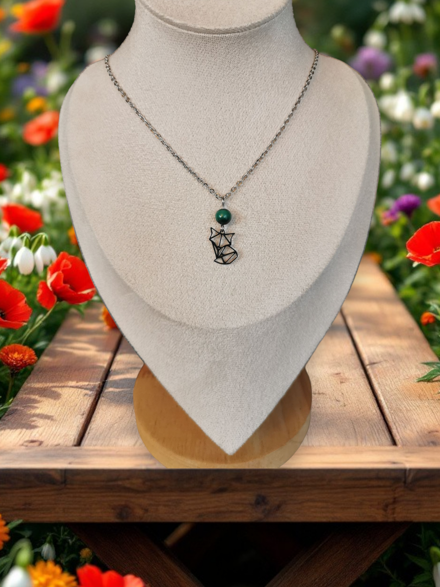 Collier Renard Origami - Malachite