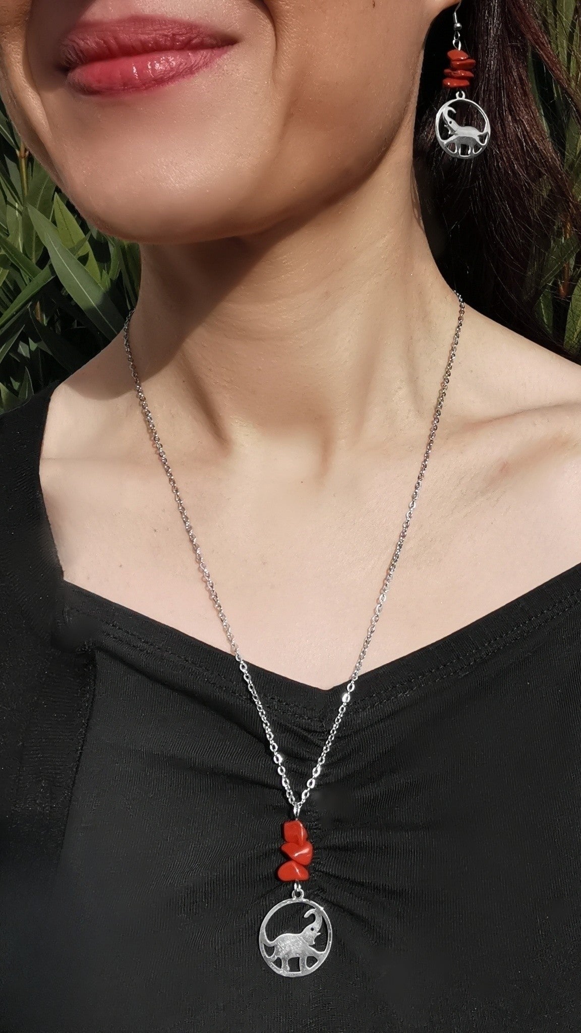 Parure Savane Éléphant - Jaspe rouge