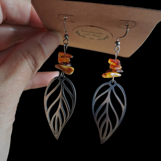 Boucles d'oreilles Feuilles en ambre