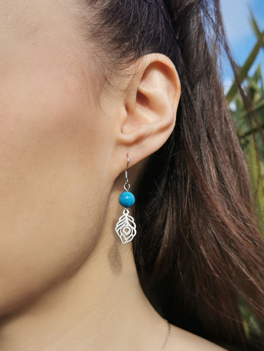 Boucles d'oreilles plumes cœur en pierres naturelles