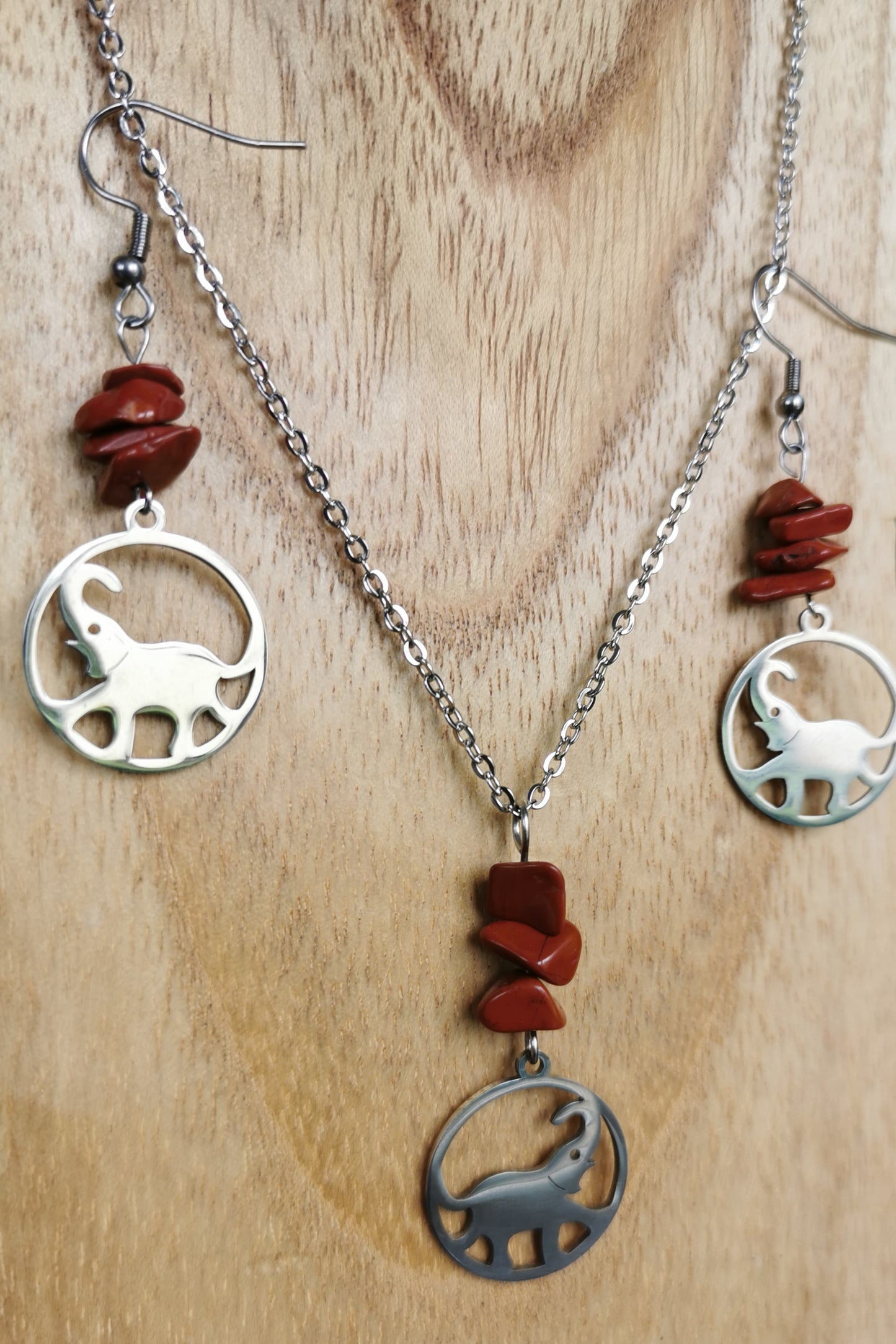 Parure Savane Éléphant - Jaspe rouge