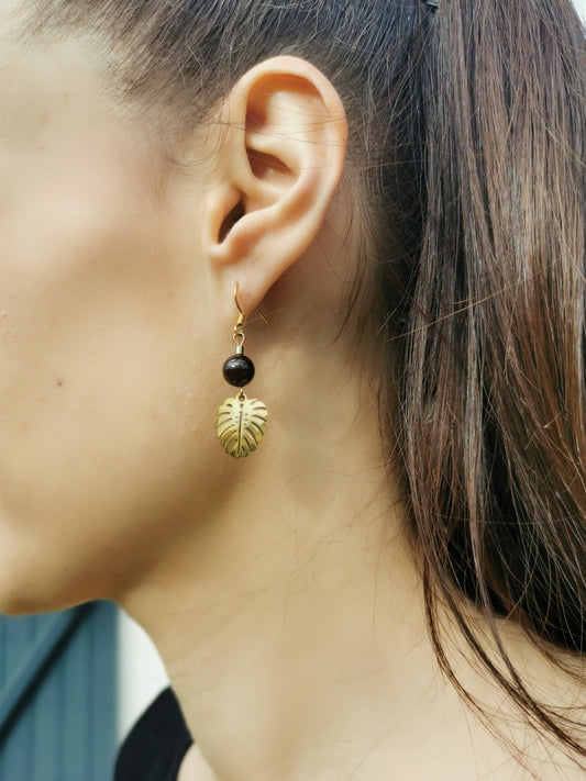 Boucles d'oreilles Monstera Sauvage - Grenat Almandin