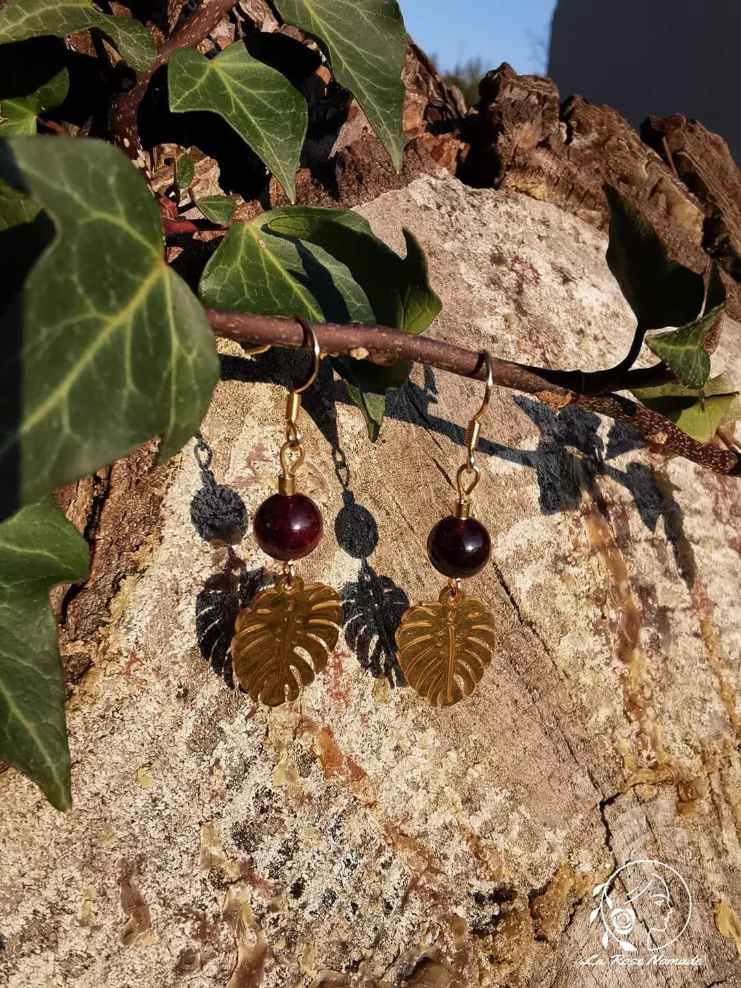 Boucles d'oreilles Monstera Sauvage - Grenat Almandin