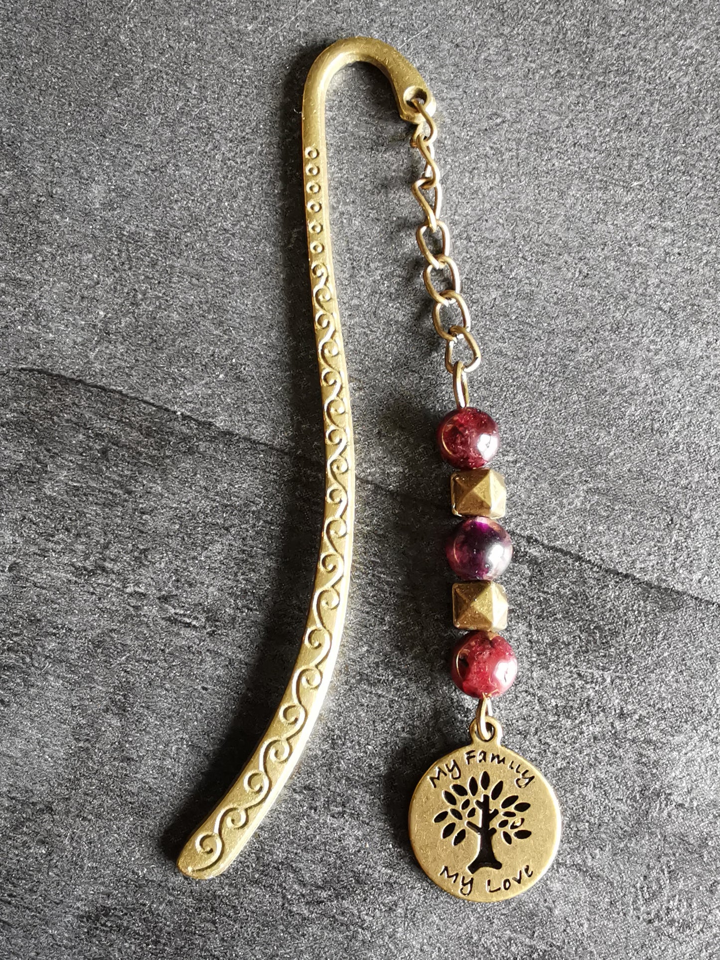 Petit Marque-pages en bronze et pierres naturelles