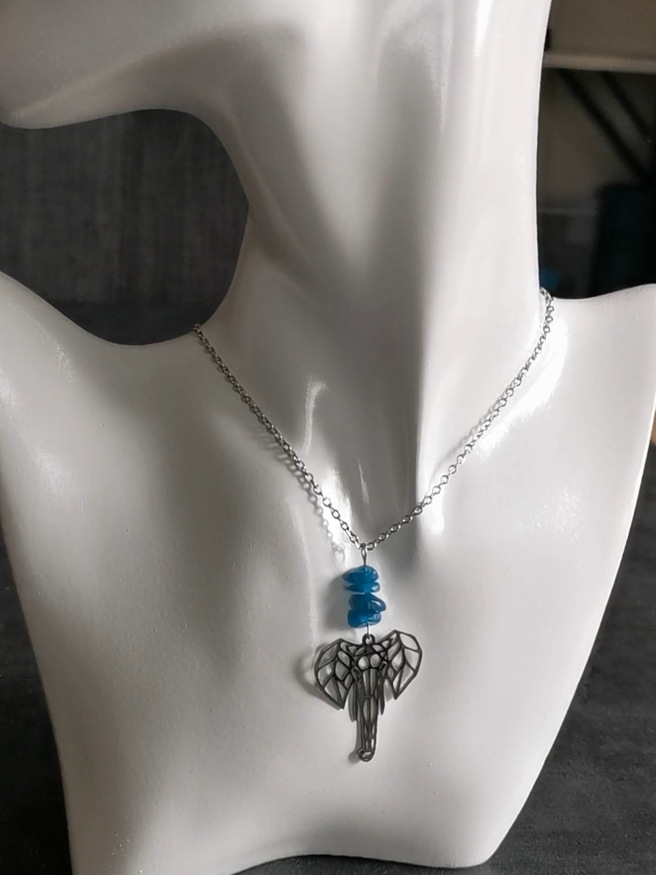 Collier long Éléphant origami - Pierre naturelle