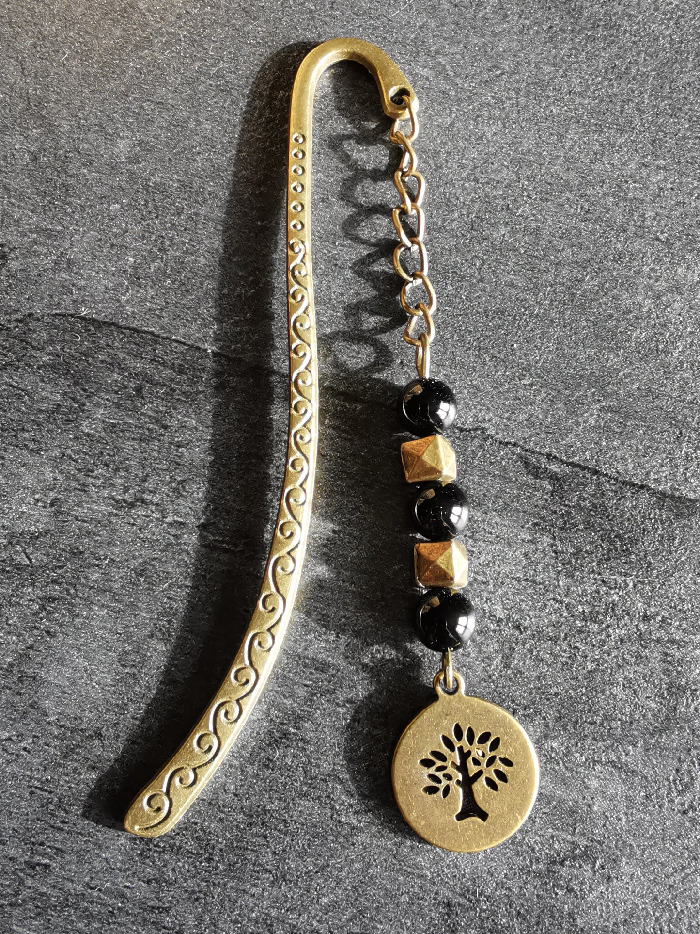 Petit Marque-pages en bronze et pierres naturelles