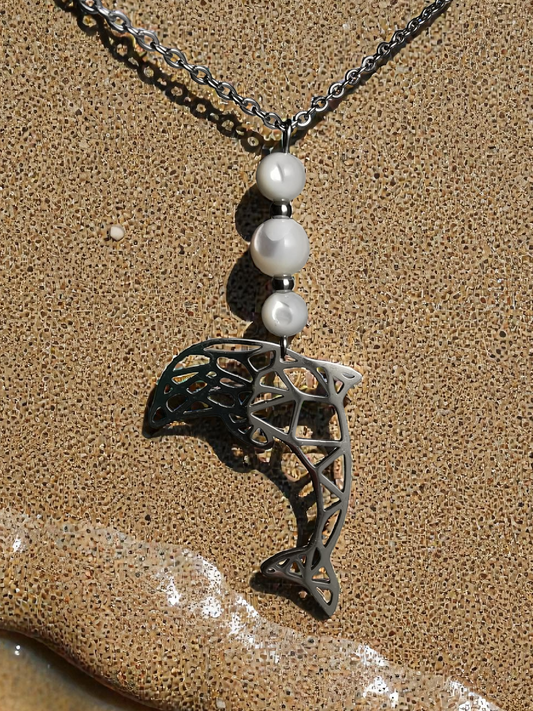 Collier Dauphin Origami Nacre blanche