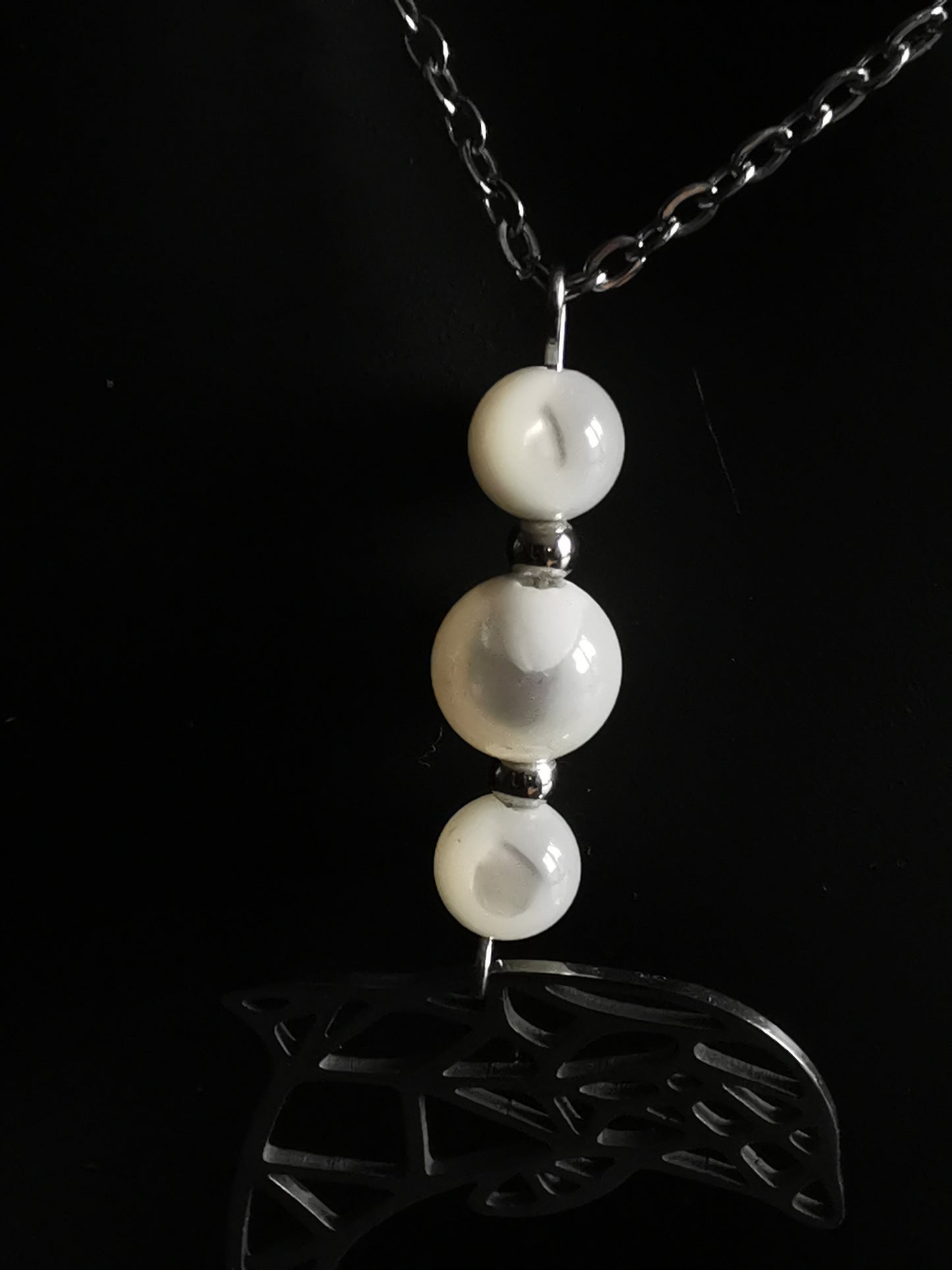 Collier Dauphin Origami Nacre blanche