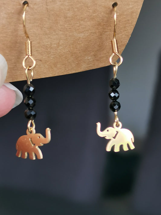 Boucles d'oreilles Éléphant en spinelle noire