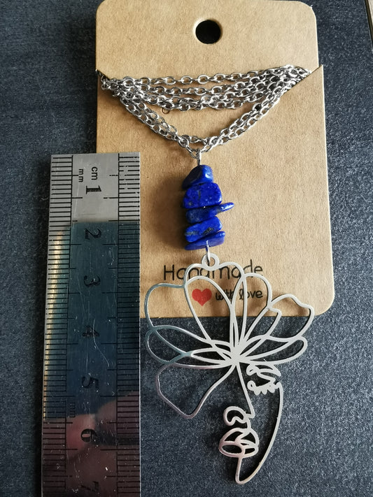 Collier long Femme Fleur en lapis-lazuli