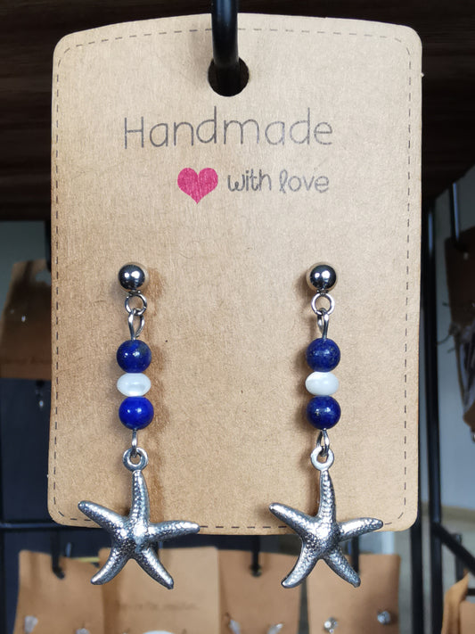 Boucles d'oreilles Starfish en nacre et lapis-lazuli