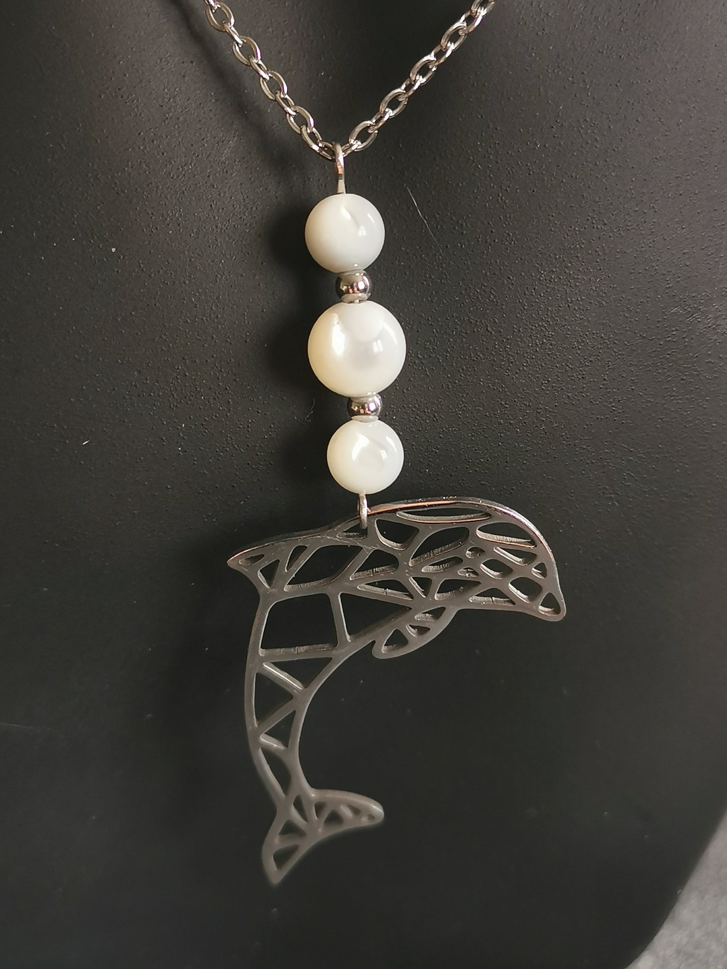 Collier Dauphin Origami Nacre blanche