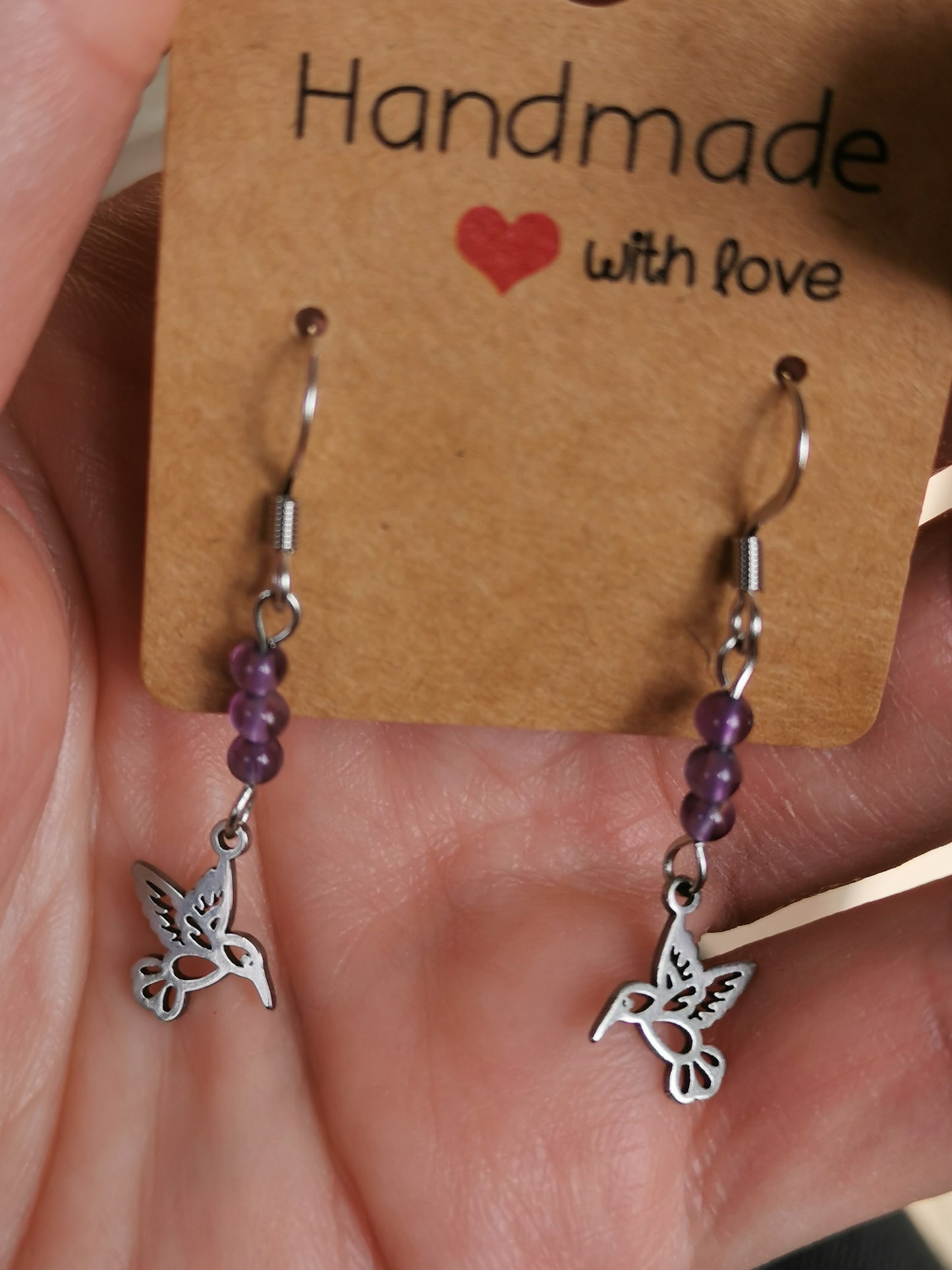 Boucles d'oreilles Colibri en pierres naturelles
