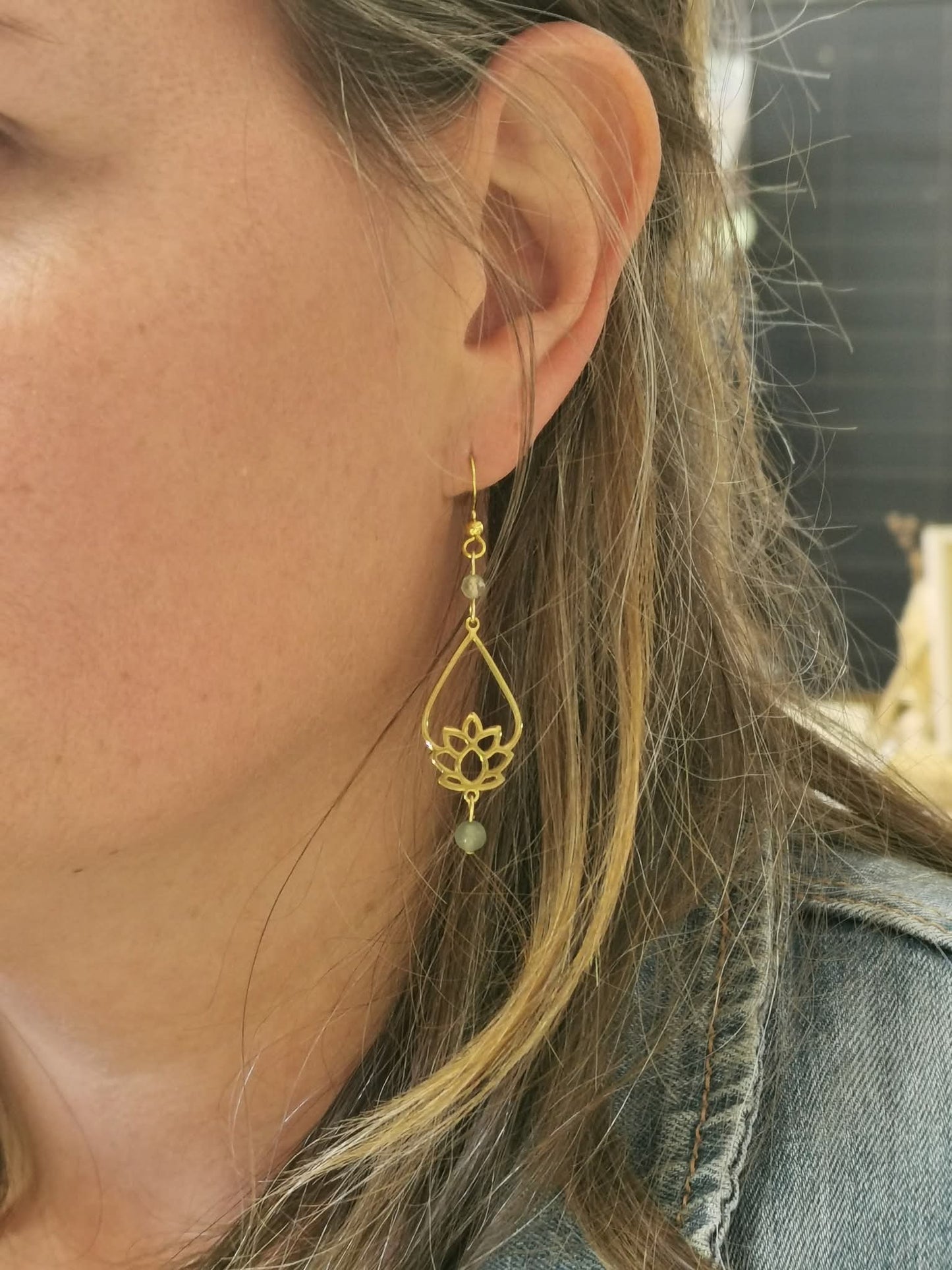Boucles d'oreilles Lotus Shanti en pierres naturelles