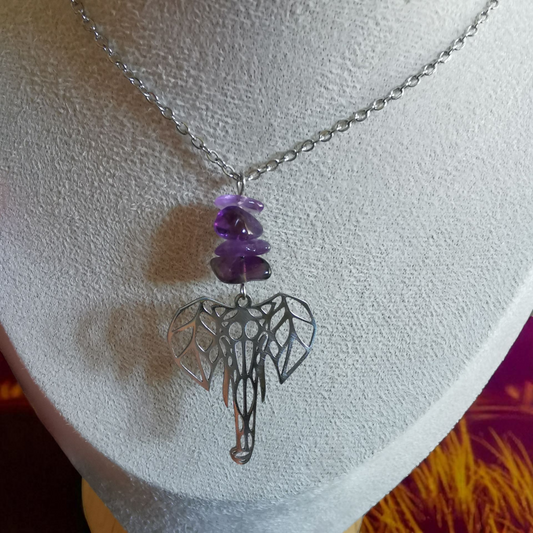 Collier long Éléphant origami - Pierre naturelle