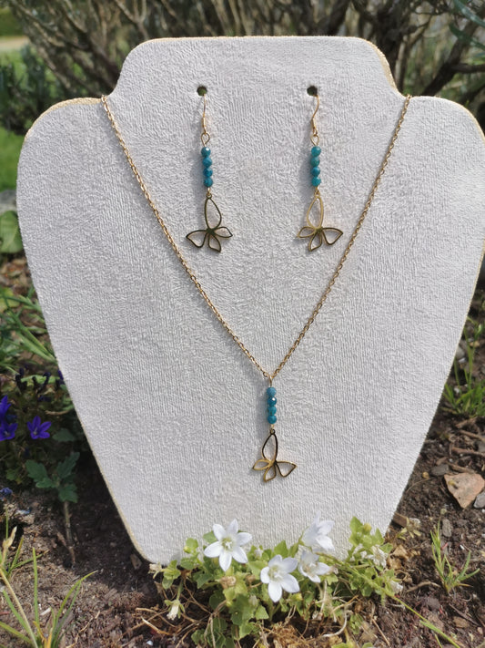 Parure Papillon - Apatite bleue