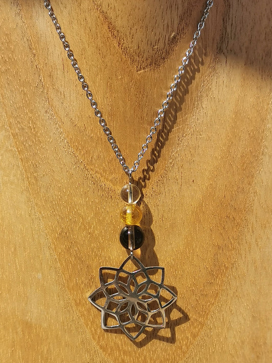 Collier long grand pendentif Fleur de Vie - pierres naturelles
