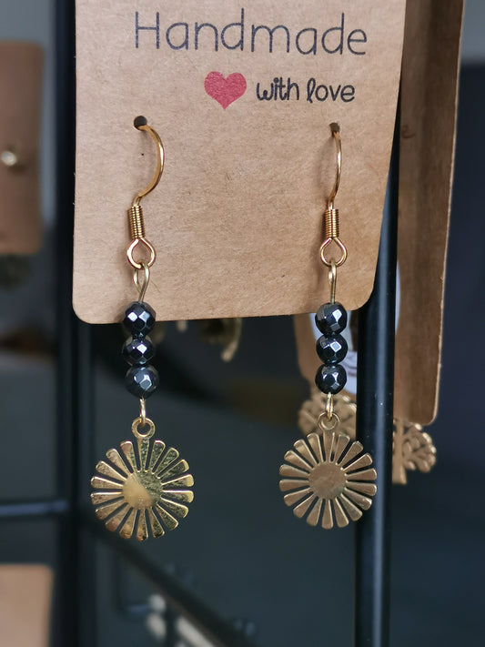 Bout d'oreilles Fleur en hématite