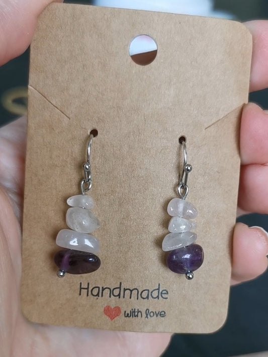 Boucles d'oreilles Almazen en quartz rose et améthyste