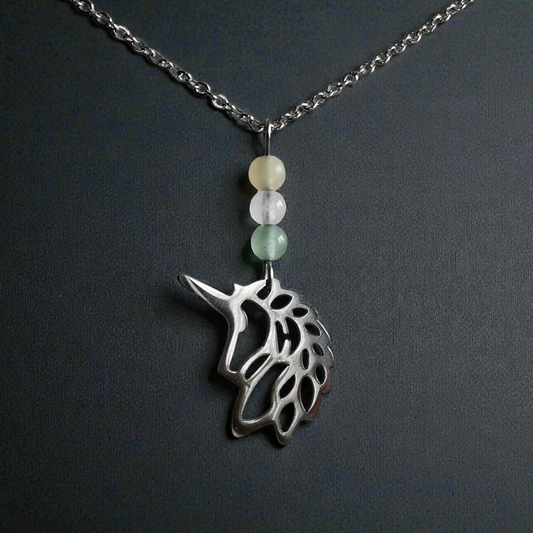 Collier Arc-en-Ciel en pierres naturelles | Licorne, Chat, Papillon, Dauphin, Cheval, Renard, Lapin, Fleur