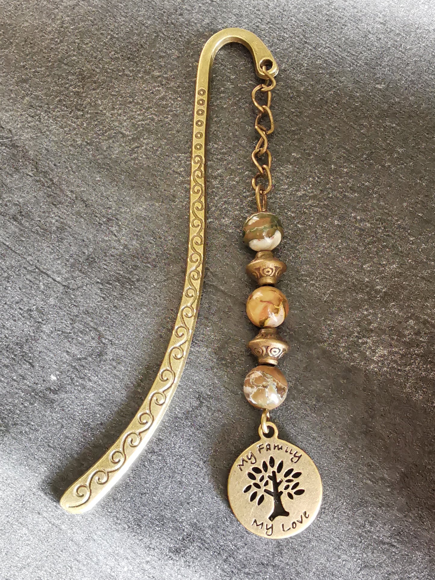Petit Marque-pages en bronze et pierres naturelles