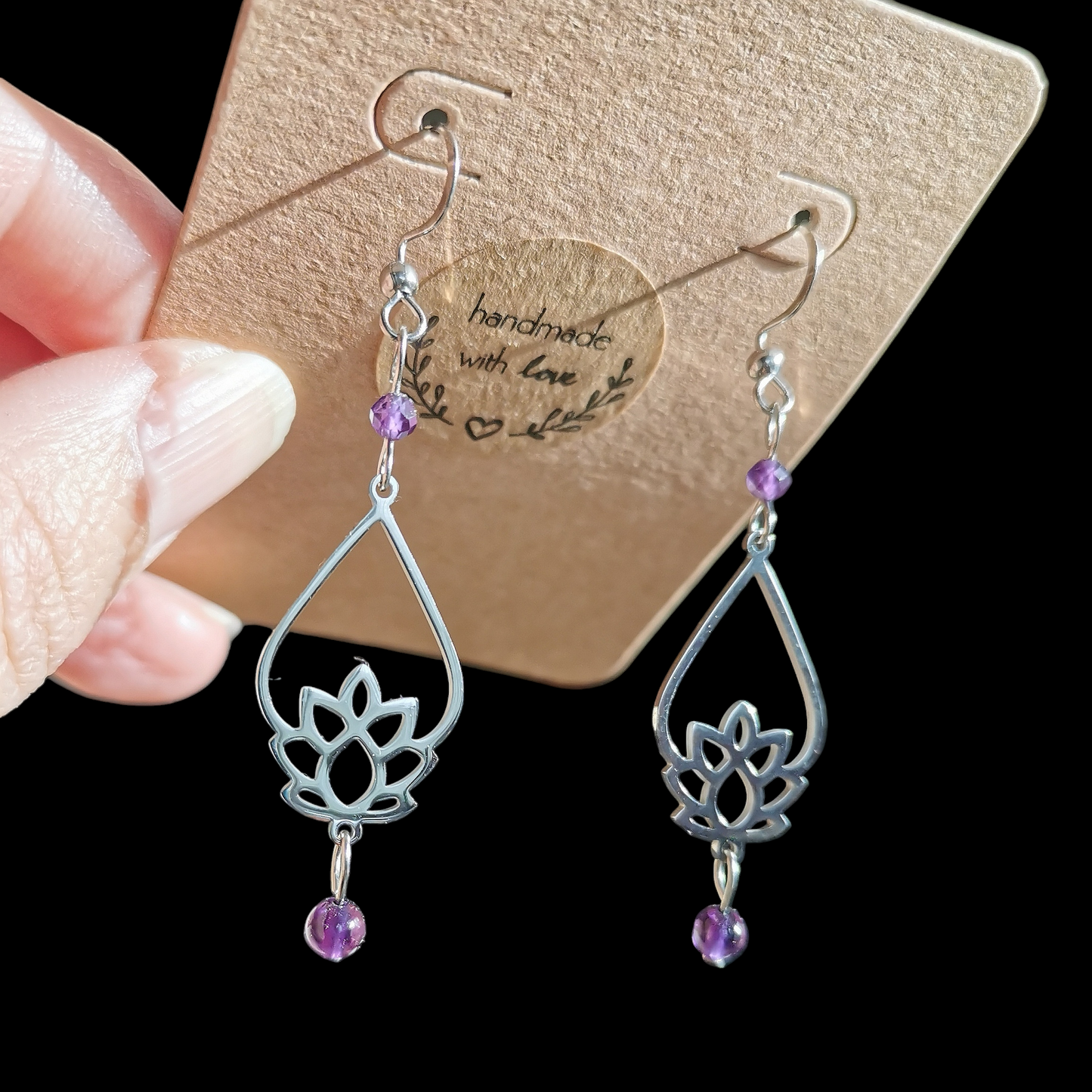 Boucles d'oreilles Lotus Shanti en pierres naturelles