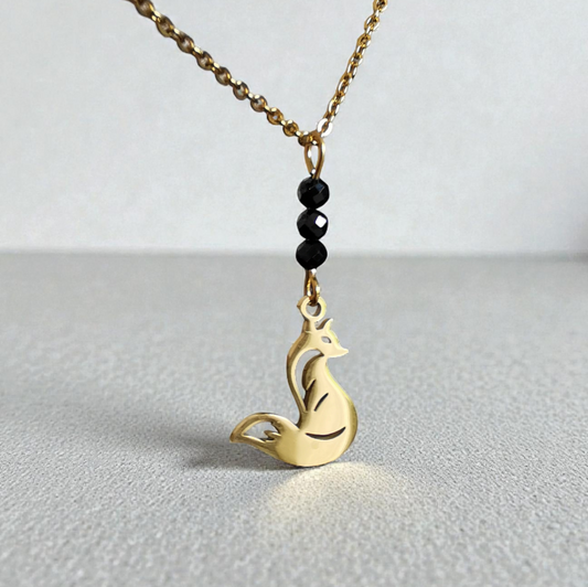 Collier Renard doré en spinelle noire facettée