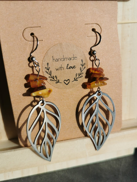 Boucles d'oreilles Feuilles en ambre