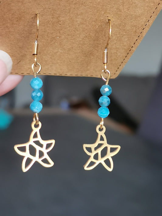 Boucles d'oreilles Starfish en apatite bleue