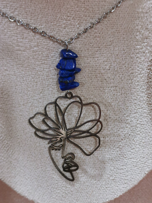 Collier long Femme Fleur en lapis-lazuli