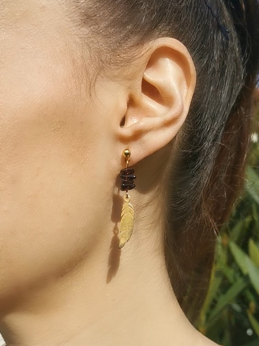 Boucles d'oreilles grandes plumes en pierres naturelles