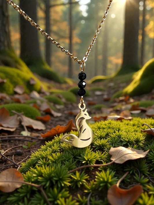 Collier Renard doré en spinelle noire facettée
