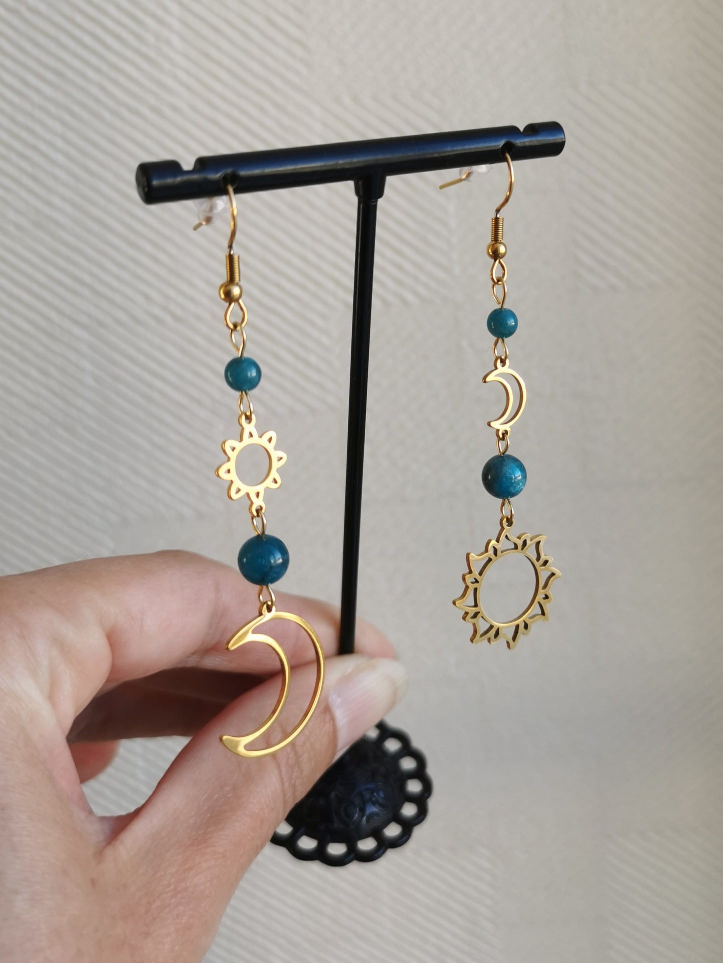 Boucles d'oreilles Astraea Soleil & Lune - pierres naturelles